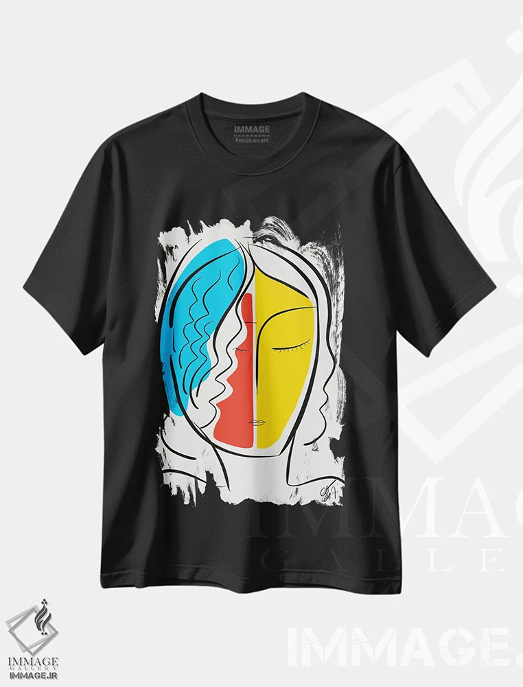 تیشرت مشکی طرح دار پرترهٔ مینیمال و گرافیکی فرانسوی، تزئینی اثر امانوئل سیگنورینو | immage.ir