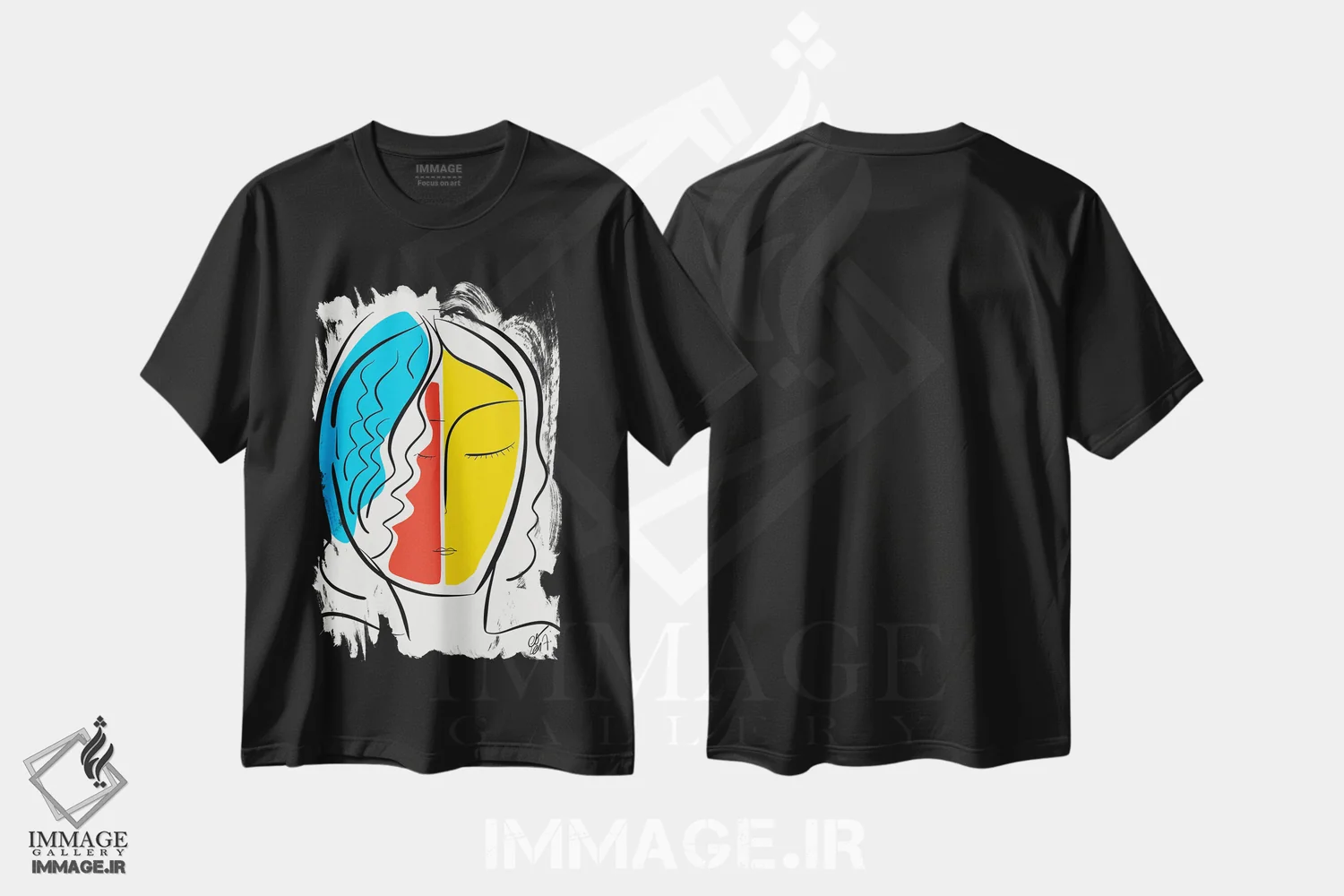 تیشرت مشکی طرح دار پرترهٔ مینیمال و گرافیکی فرانسوی، تزئینی اثر امانوئل سیگنورینو | immage.ir