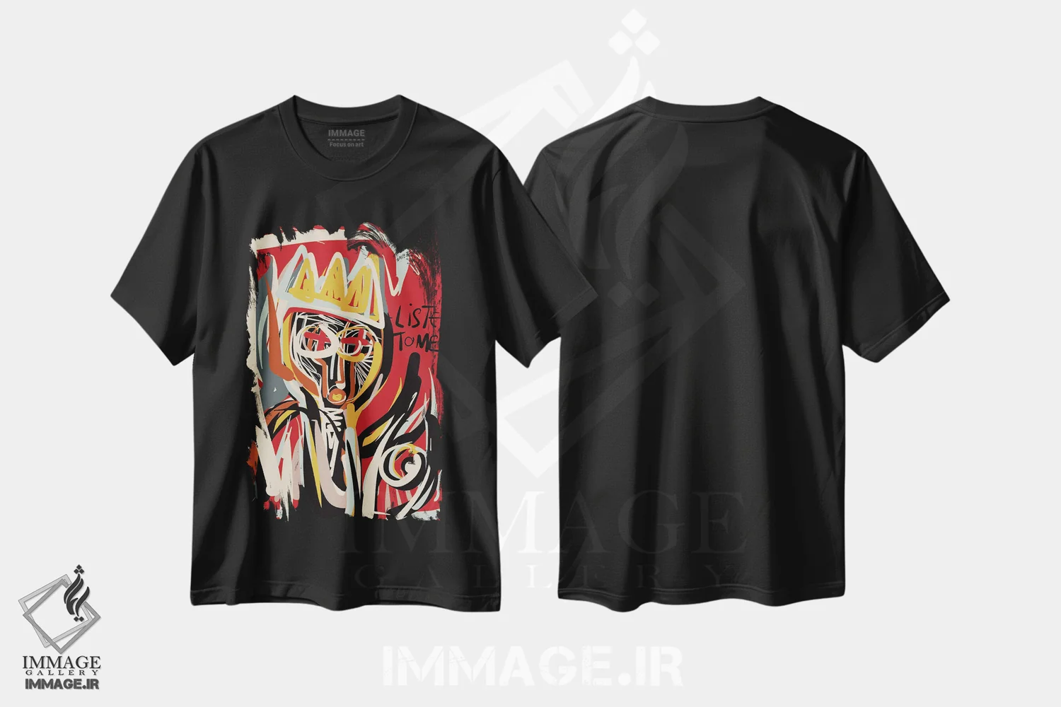 تیشرت مشکی طرح دار به من گوش بده، هنر آمریکایی آفریقایی تبار اثر امانوئل سیگنورینو | immage.ir