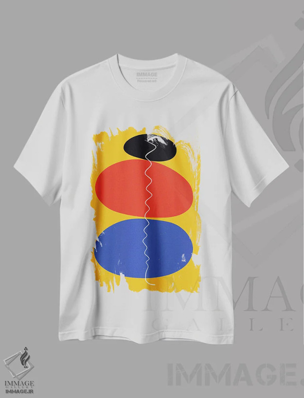 تیشرت سفید طرح دار سنگ های ذن زرد، آبستره اثر امانوئل سیگنورینو | فروشگاه ایماژ