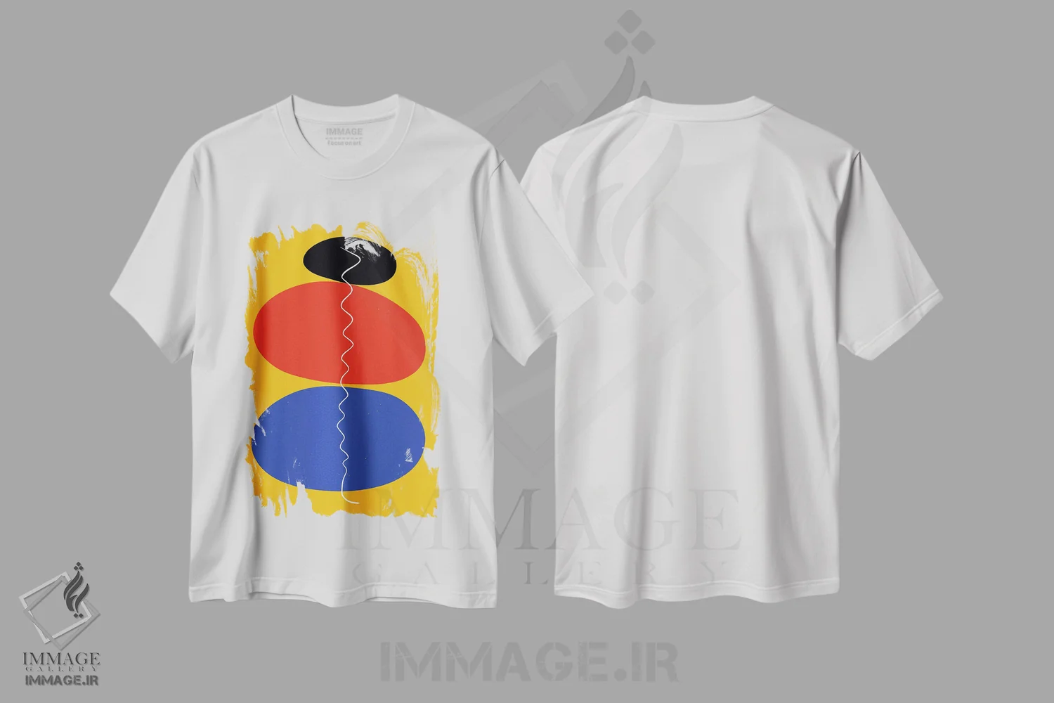 تیشرت سفید طرح دار سنگ های ذن زرد، آبستره اثر امانوئل سیگنورینو | فروشگاه ایماژ