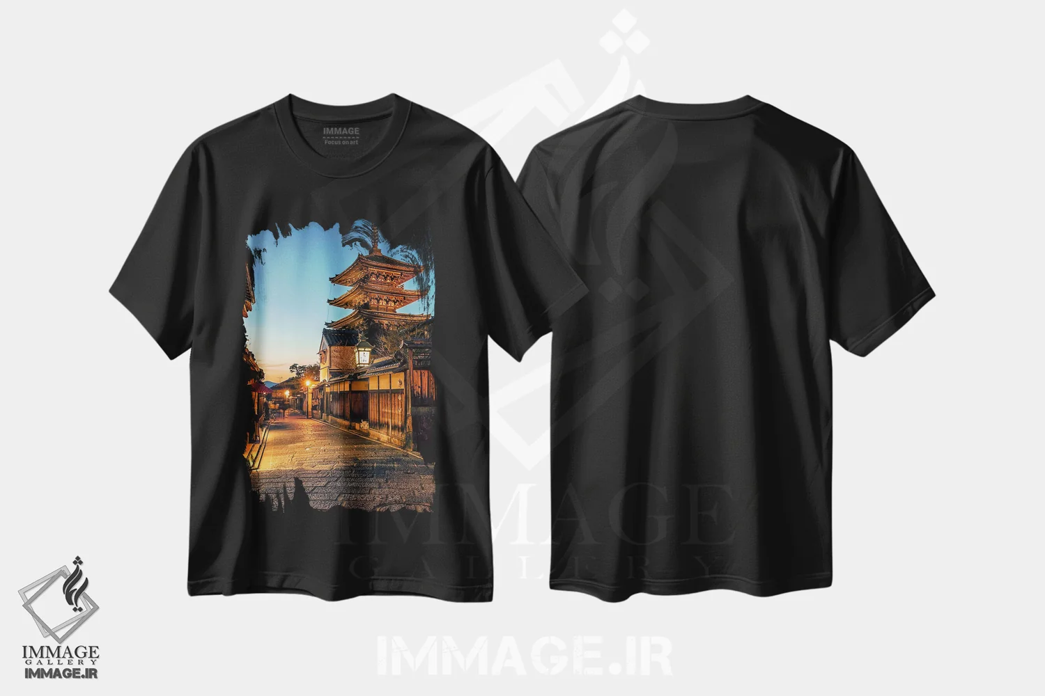 تیشرت مشکی طرح دار شهر کیوتو، مدیوم اثر مانجیک پیکچرز | فروشگاه ایماژ