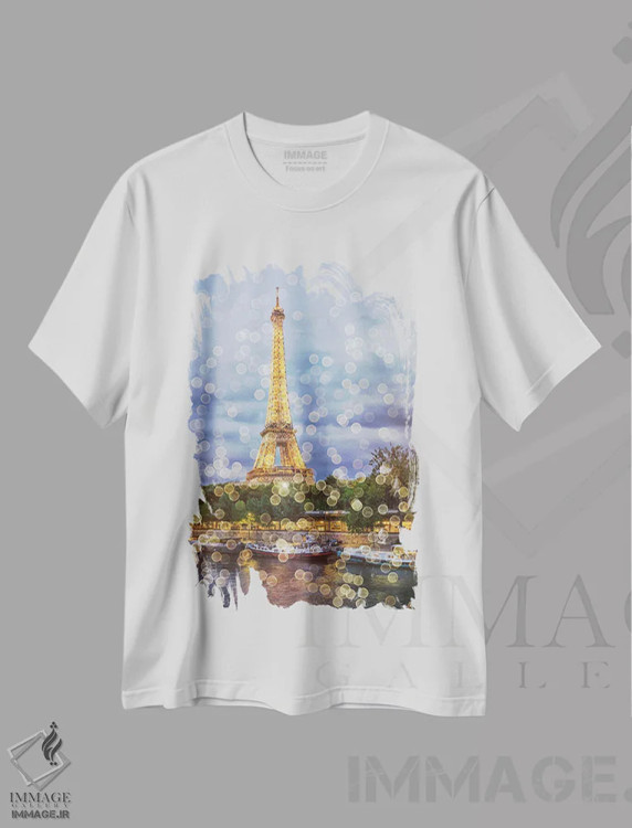 تیشرت سفید طرح دار چراغ های پاریس، مدیوم اثر مانجیک پیکچرز | فروشگاه ایماژ