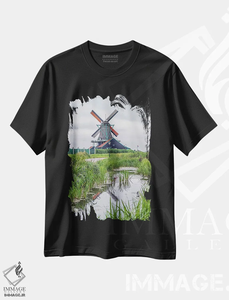 تیشرت مشکی طرح دار آسیاب بادی در هلند، مدیوم اثر مانجیک پیکچرز | immage.ir