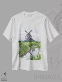 تیشرت سفید طرح دار آسیاب بادی در هلند، مدیوم اثر مانجیک پیکچرز | فروشگاه ایماژ