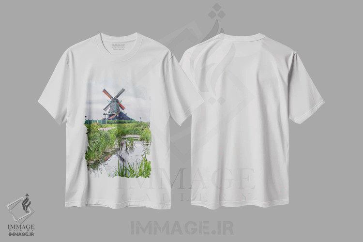 تیشرت سفید طرح دار آسیاب بادی در هلند، مدیوم اثر مانجیک پیکچرز | فروشگاه ایماژ
