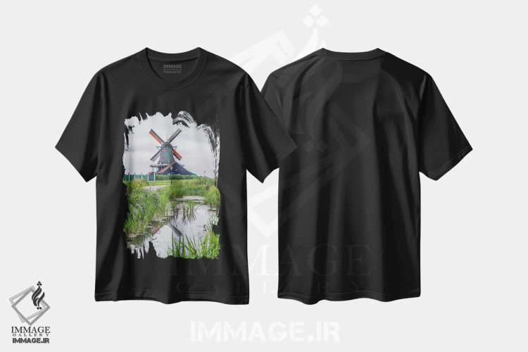 تیشرت مشکی طرح دار آسیاب بادی در هلند، مدیوم اثر مانجیک پیکچرز | immage.ir