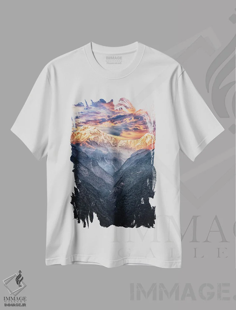 تیشرت سفید طرح دار غروب هیمالیا، مدیوم اثر مانجیک پیکچرز | immage.ir