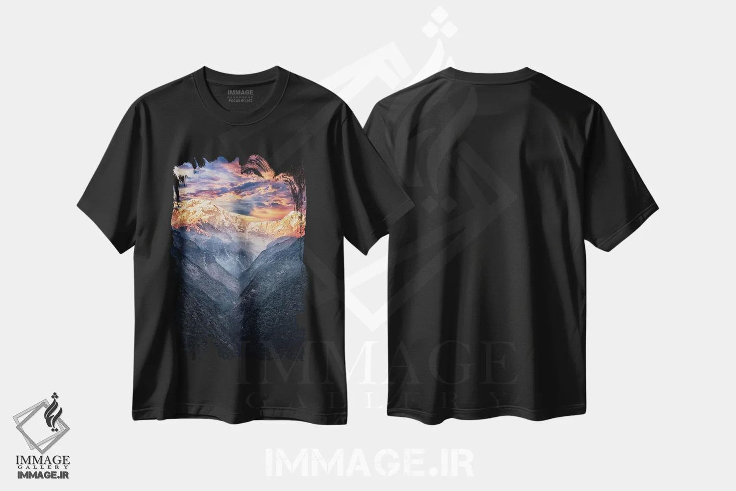تیشرت مشکی طرح دار غروب هیمالیا، مدیوم اثر مانجیک پیکچرز | فروشگاه ایماژ