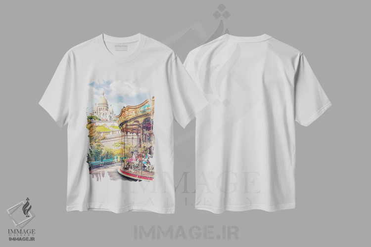 تیشرت سفید طرح دار مونمارتر آفتابی، مدیوم اثر مانجیک پیکچرز | فروشگاه ایماژ