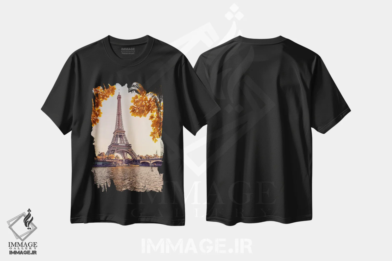 تیشرت مشکی طرح دار حال و هوای پاییزی در پاریس، مدیوم اثر مانجیک پیکچرز | فروشگاه ایماژ