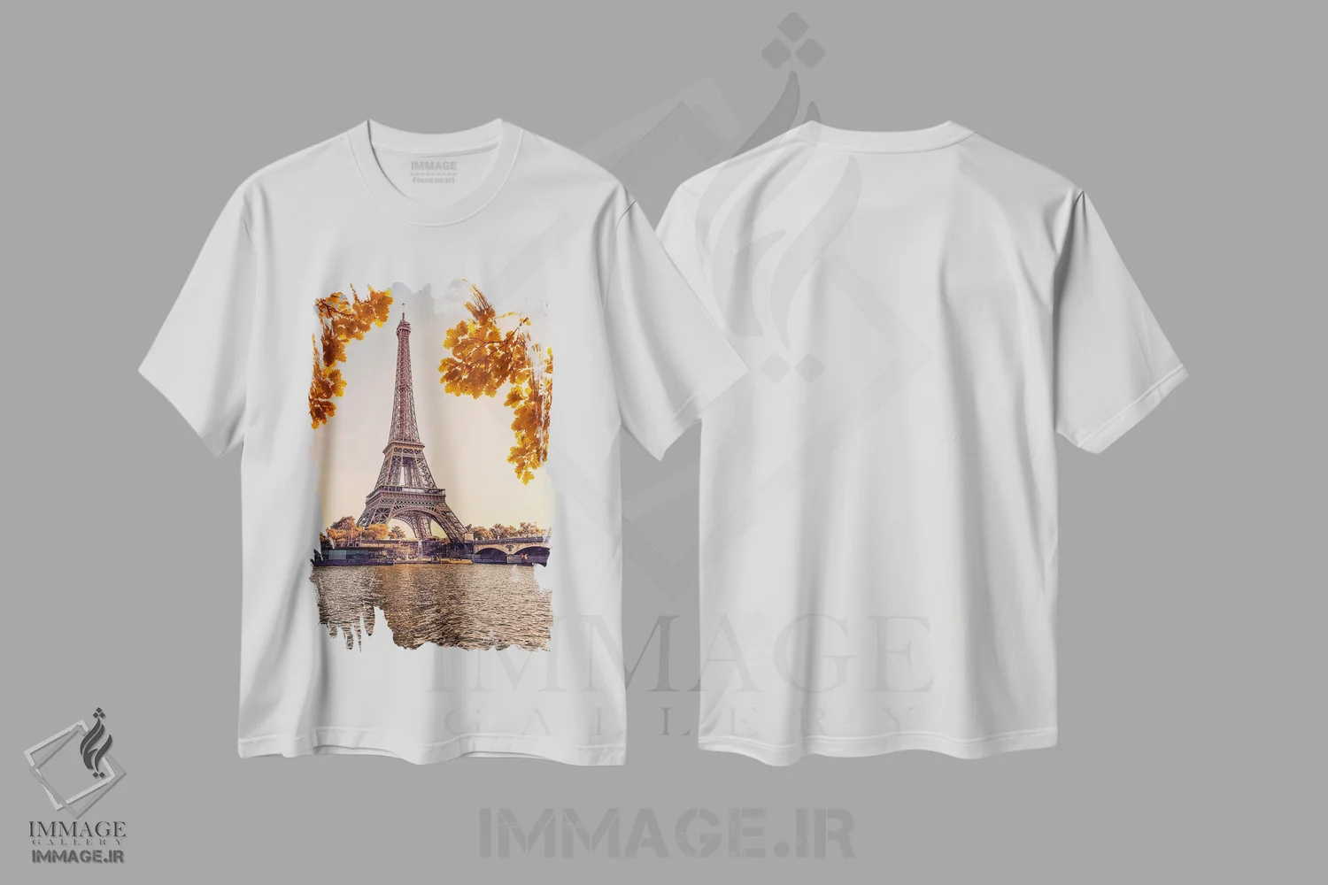 تیشرت سفید طرح دار حال و هوای پاییزی در پاریس، مدیوم اثر مانجیک پیکچرز | immage.ir