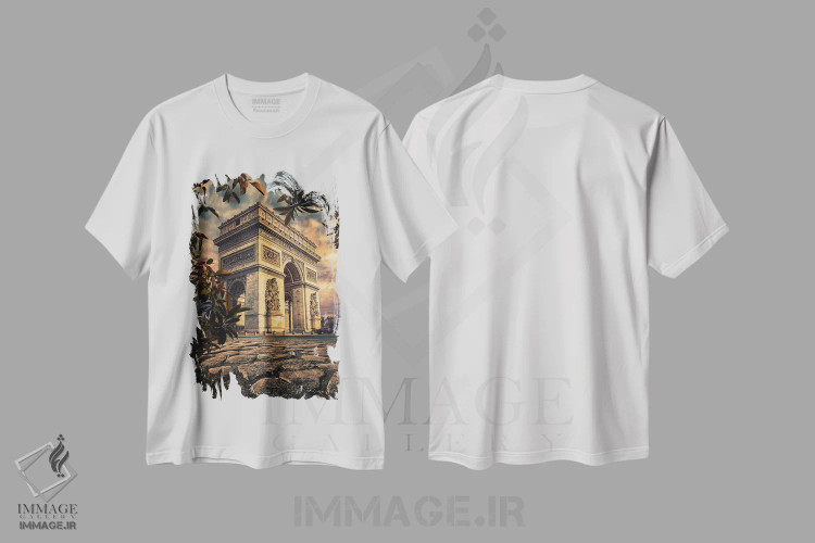 تیشرت سفید طرح دار غروب در پاریس، مدیوم اثر مانجیک پیکچرز | immage.ir