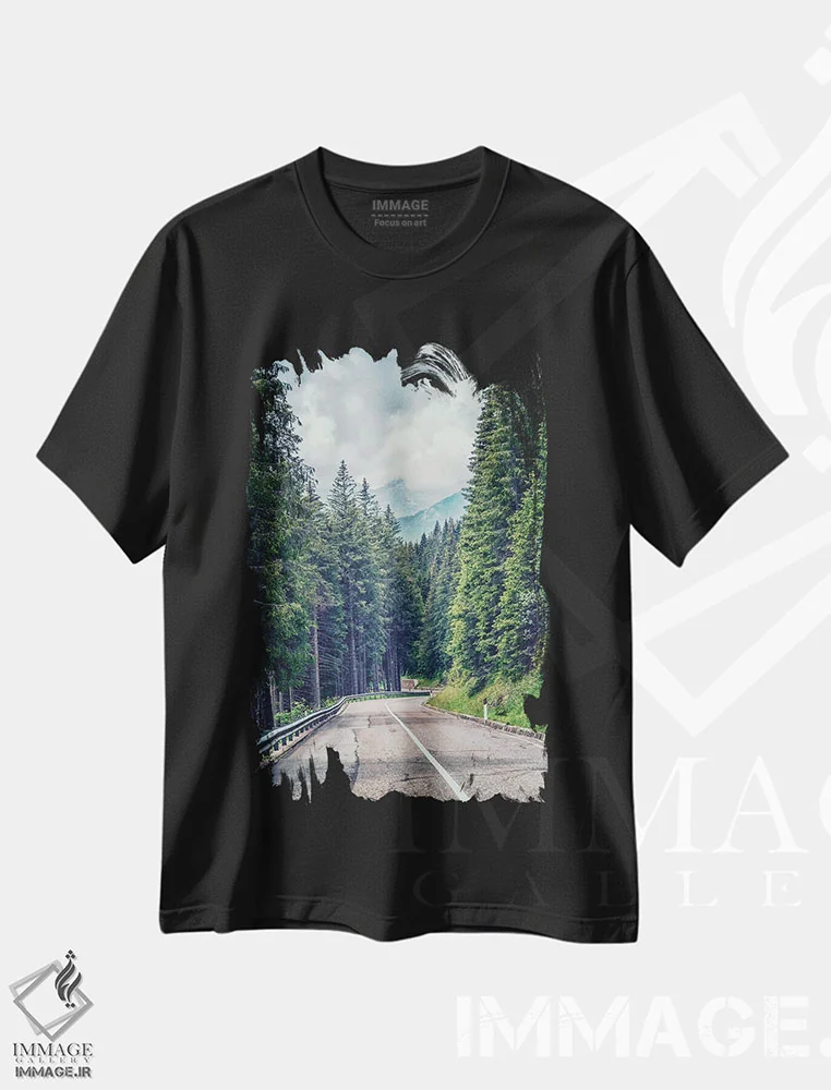 تیشرت مشکی طرح دار جاده کوهستانی، مدیوم اثر مانجیک پیکچرز | فروشگاه ایماژ
