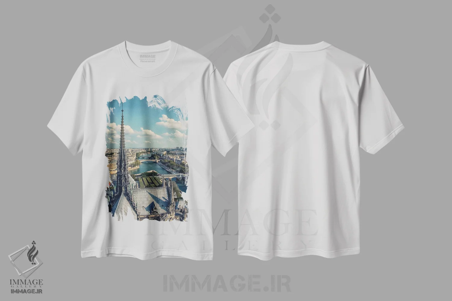 تیشرت سفید طرح دار سقف نوتردام، مدیوم اثر مانجیک پیکچرز | فروشگاه ایماژ
