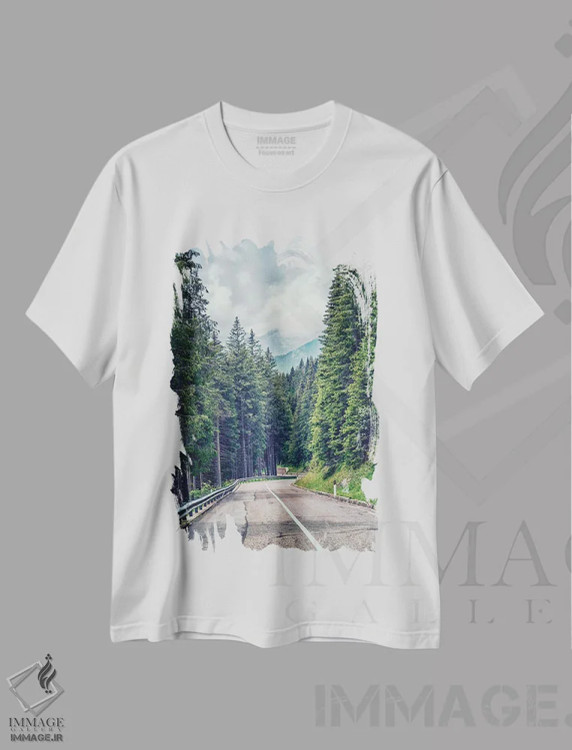 تیشرت سفید طرح دار جاده کوهستانی، مدیوم اثر مانجیک پیکچرز | immage.ir