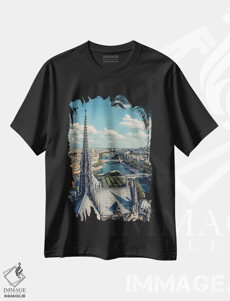 تیشرت مشکی طرح دار سقف نوتردام، مدیوم اثر مانجیک پیکچرز | immage.ir