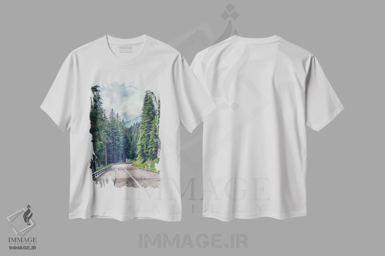 تیشرت سفید طرح دار جاده کوهستانی، مدیوم اثر مانجیک پیکچرز | immage.ir