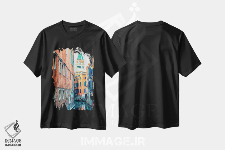 تیشرت مشکی طرح دار نمای شهری ونیز، مدیوم اثر مانجیک پیکچرز | فروشگاه ایماژ