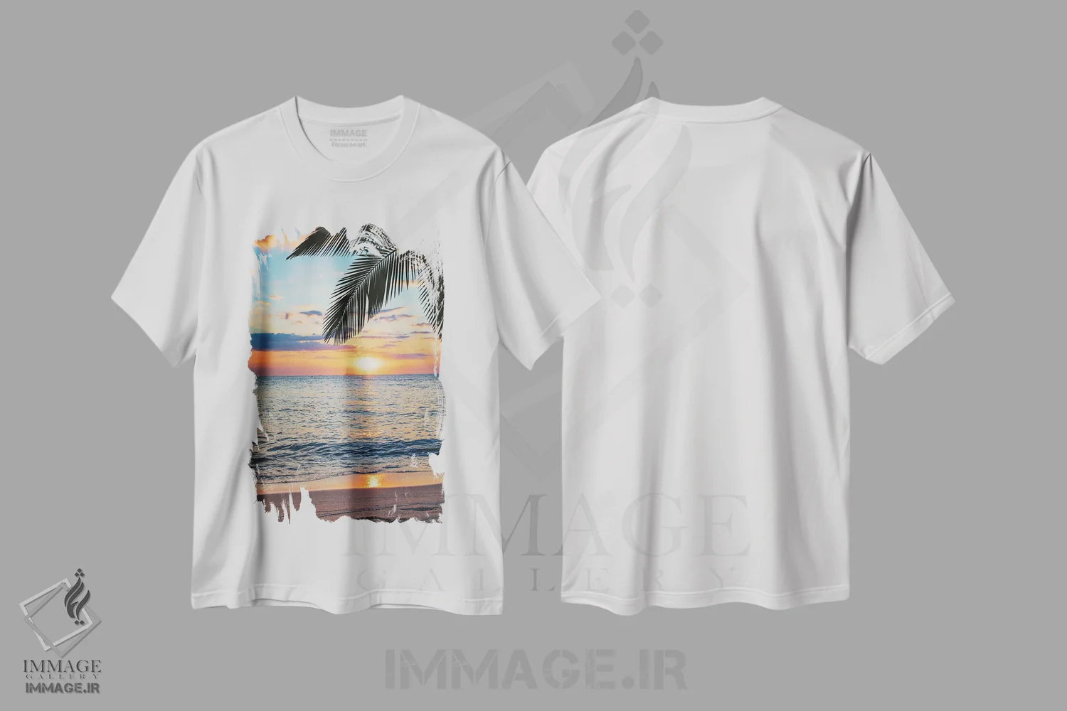 تیشرت سفید طرح دار غروب ساحل، مدیوم اثر مانجیک پیکچرز | immage.ir