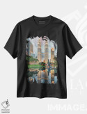 تیشرت مشکی طرح دار برج های دوقلو کوالالامپور، مدیوم اثر مانجیک پیکچرز | فروشگاه ایماژ