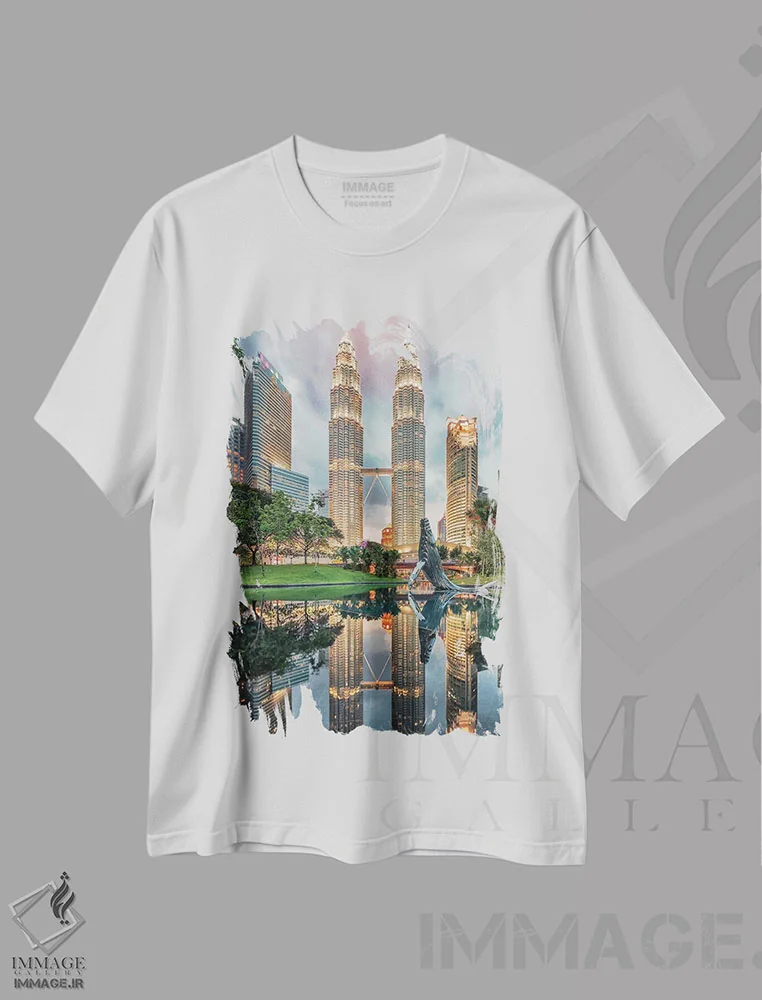 تیشرت سفید طرح دار برج های دوقلو کوالالامپور، مدیوم اثر مانجیک پیکچرز | immage.ir