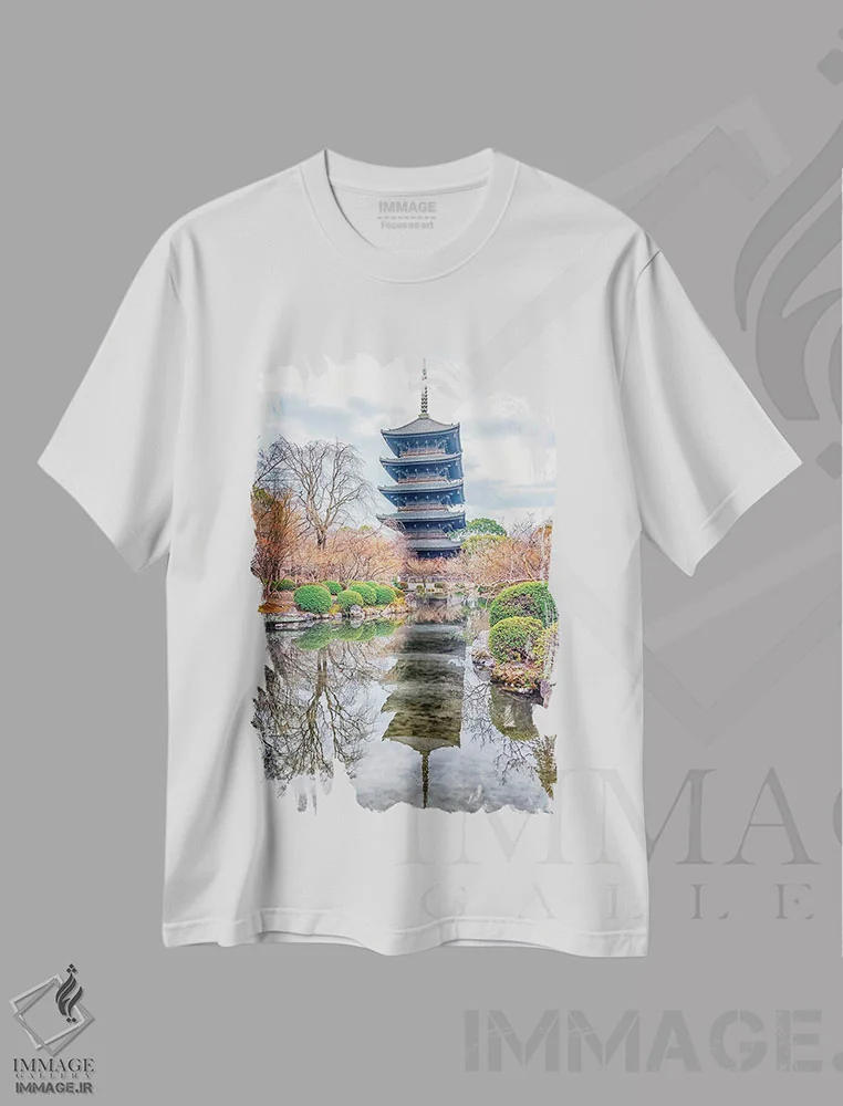 تیشرت سفید طرح دار معبد توجی، مدیوم اثر مانجیک پیکچرز | فروشگاه ایماژ