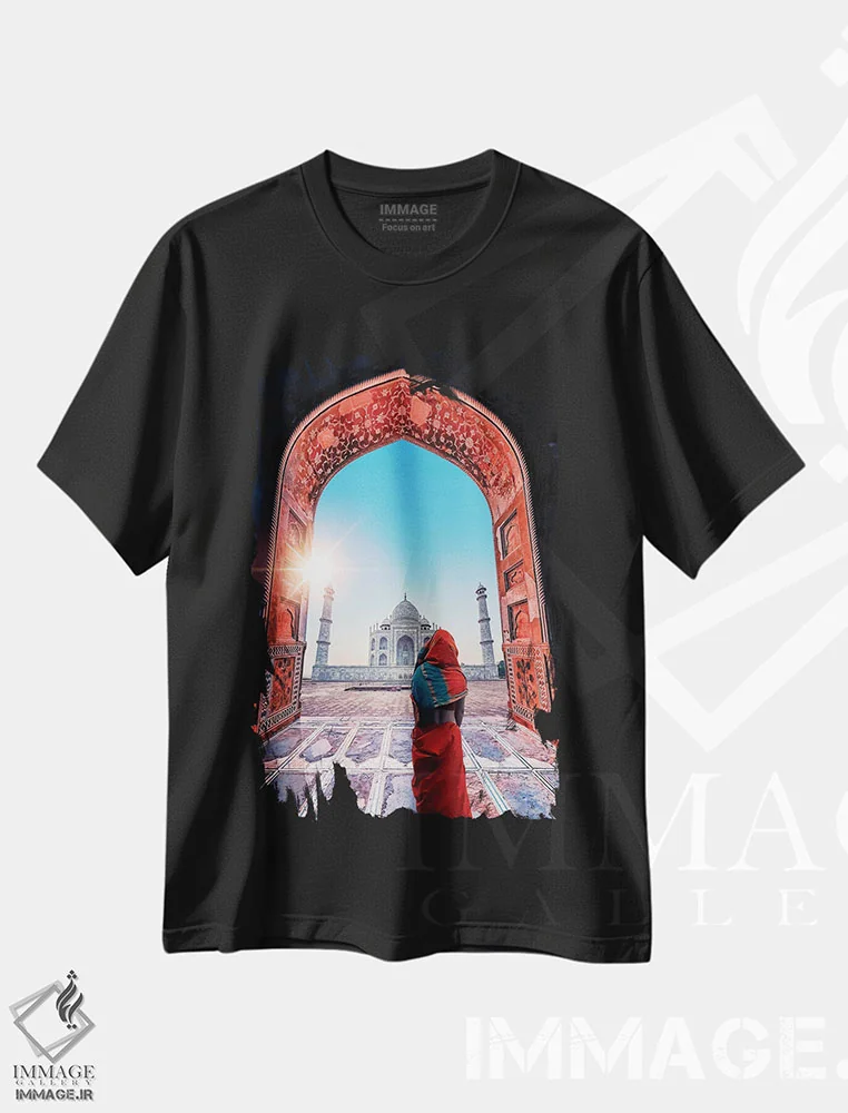 تیشرت مشکی طرح دار رنگ های تاج محل، دکور آسیایی اثر مانجیک پیکچرز | immage.ir