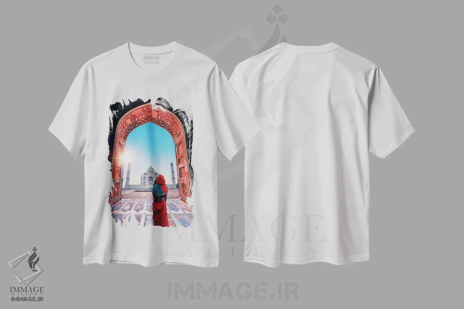 تیشرت سفید طرح دار رنگ های تاج محل، دکور آسیایی اثر مانجیک پیکچرز | فروشگاه ایماژ