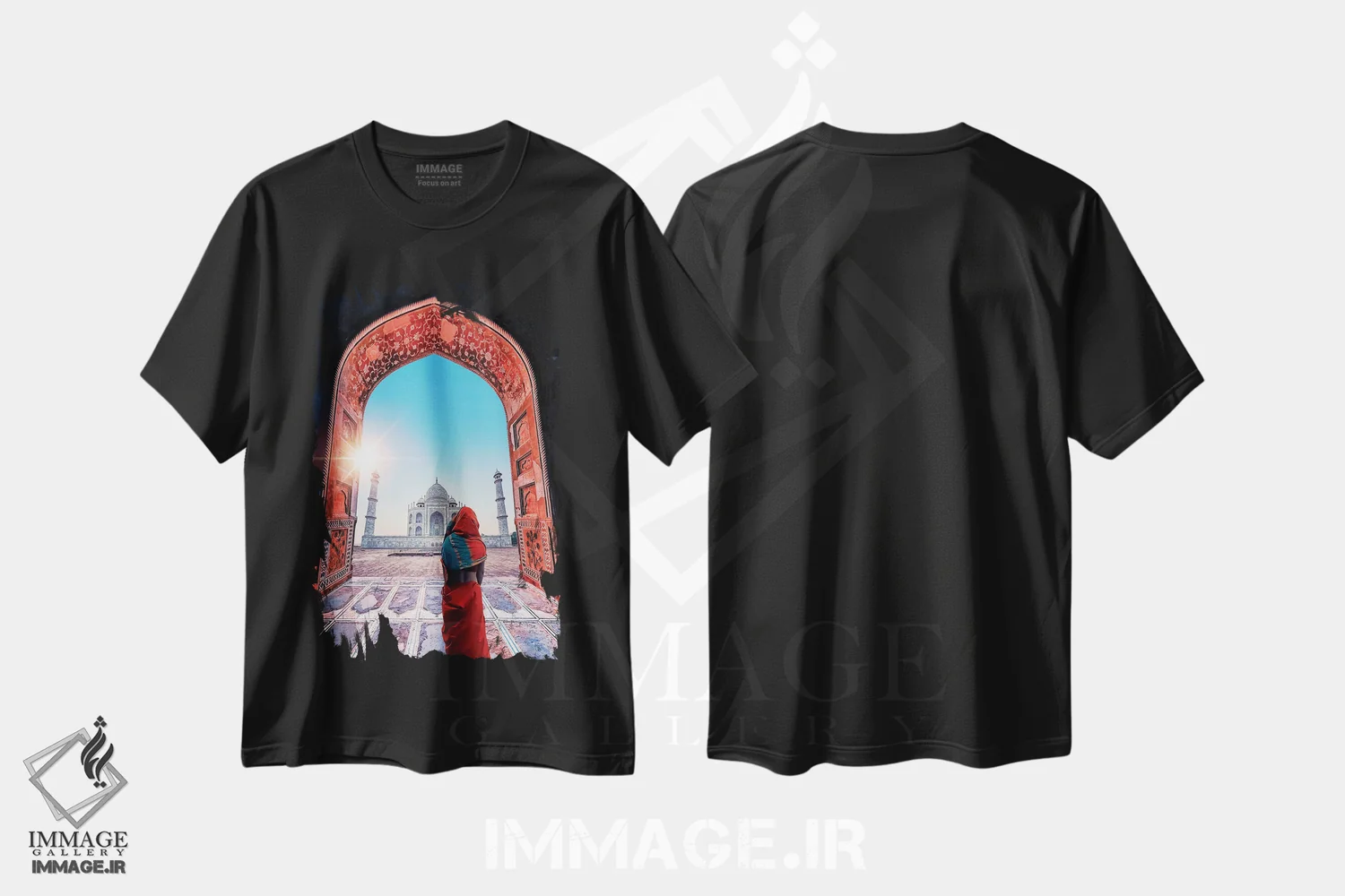 تیشرت مشکی طرح دار رنگ های تاج محل، دکور آسیایی اثر مانجیک پیکچرز | immage.ir