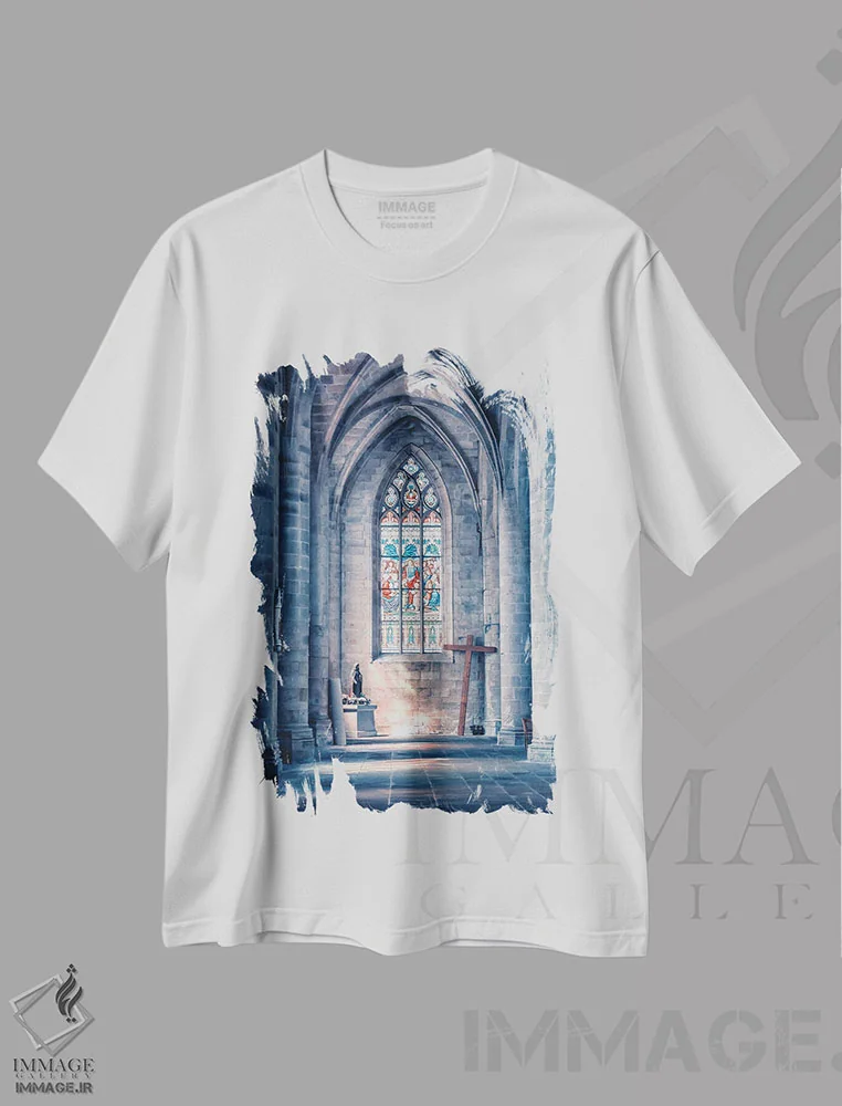 تیشرت سفید طرح دار کلیسای کاتولیک، مدیوم اثر مانجیک پیکچرز | فروشگاه ایماژ