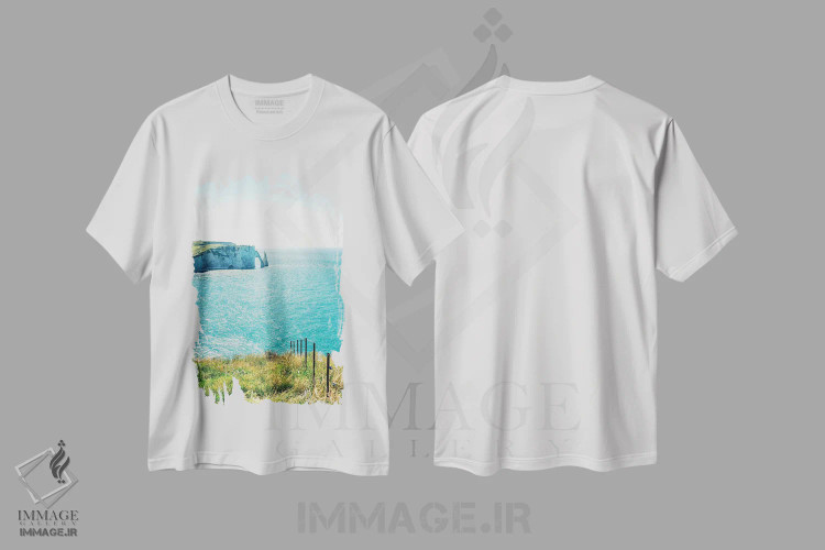 تیشرت سفید طرح دار خط ساحلی نرماندی، مدیوم اثر مانجیک پیکچرز | فروشگاه ایماژ
