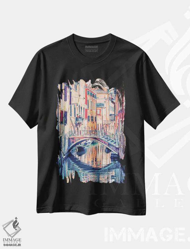 تیشرت مشکی طرح دار شهر زیبای ونیز، مدیوم اثر مانجیک پیکچرز | فروشگاه ایماژ