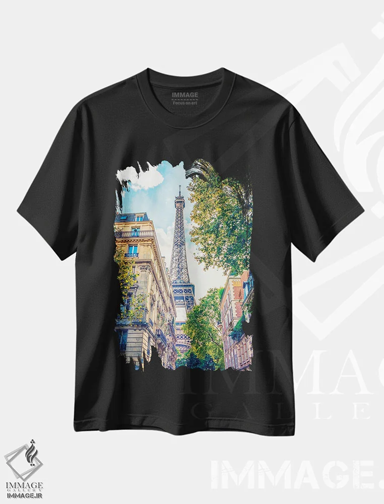 تیشرت مشکی طرح دار پاریس رنگارنگ، مدیوم اثر مانجیک پیکچرز | فروشگاه ایماژ