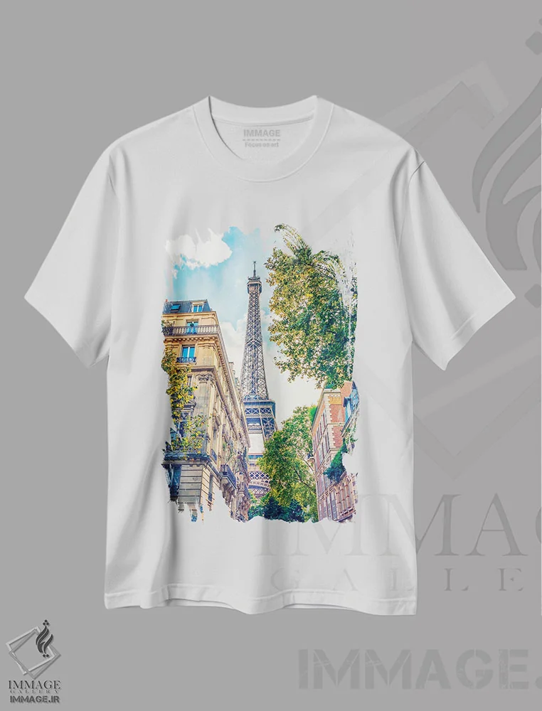 تیشرت سفید طرح دار پاریس رنگارنگ، مدیوم اثر مانجیک پیکچرز | immage.ir