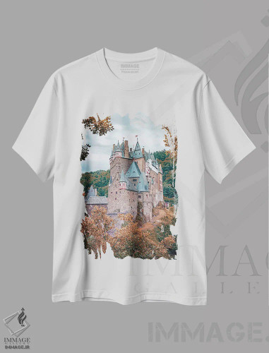 تیشرت سفید طرح دار قلعه آلمانی، مدیوم اثر مانجیک پیکچرز | فروشگاه ایماژ