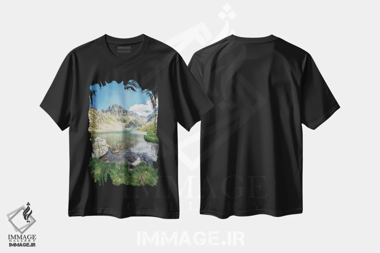 تیشرت مشکی طرح دار دریاچه آلپی، مدیوم اثر مانجیک پیکچرز | immage.ir