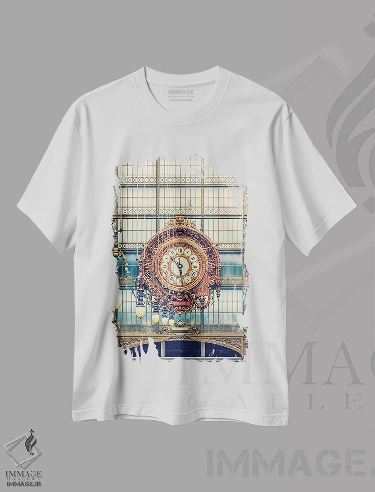 تیشرت سفید طرح دار ساعت، مدیوم اثر مانجیک پیکچرز | فروشگاه ایماژ