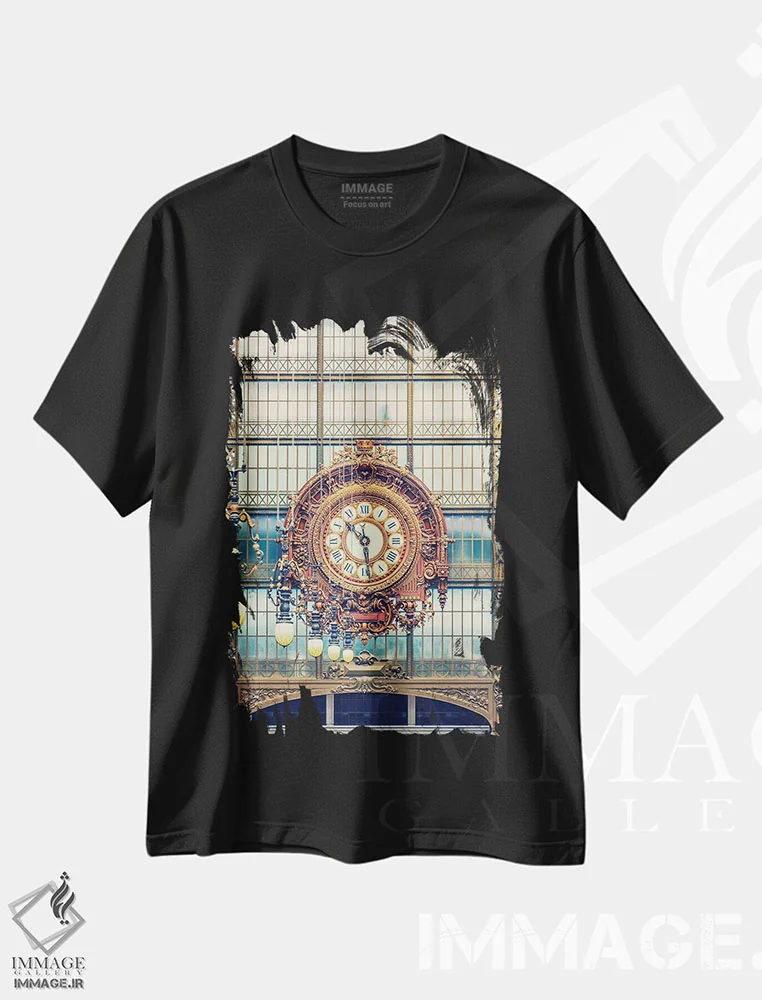 تیشرت مشکی طرح دار ساعت، مدیوم اثر مانجیک پیکچرز | immage.ir