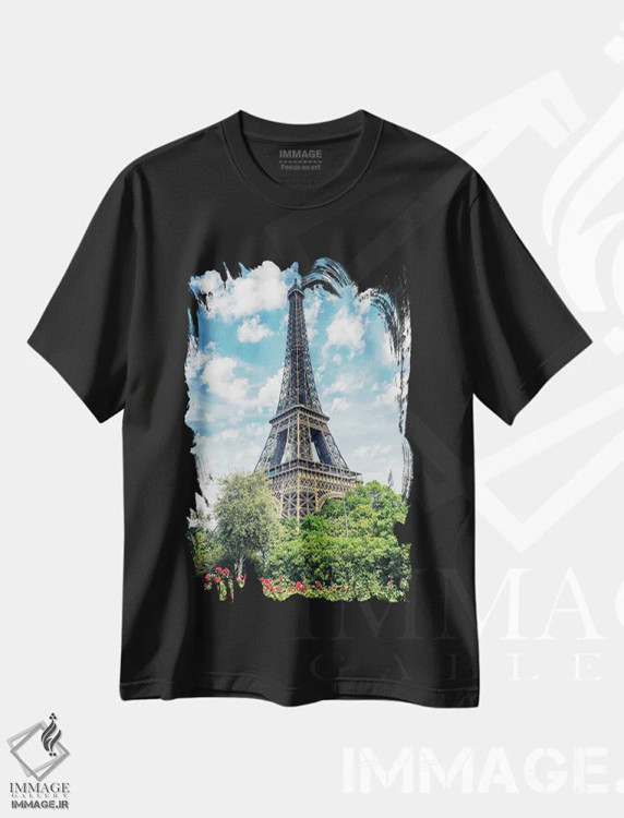 تیشرت مشکی طرح دار باغی در پاریس، مدیوم اثر مانجیک پیکچرز | فروشگاه ایماژ