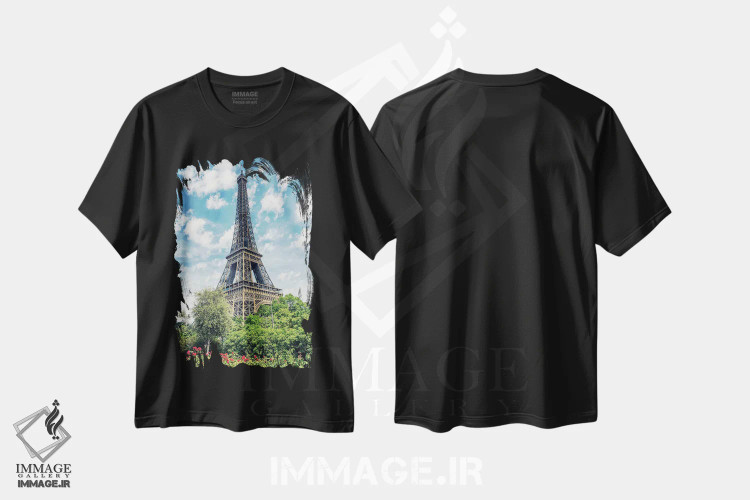 تیشرت مشکی طرح دار باغی در پاریس، مدیوم اثر مانجیک پیکچرز | فروشگاه ایماژ
