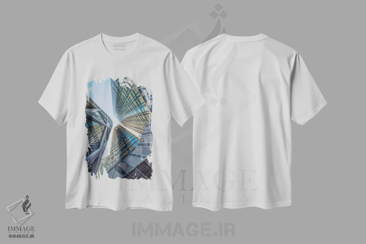 تیشرت سفید طرح دار ساختمان های مدرن، مدیوم اثر مانجیک پیکچرز | فروشگاه ایماژ