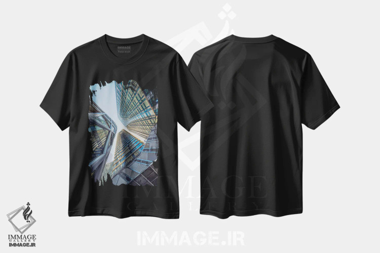 تیشرت مشکی طرح دار ساختمان های مدرن، مدیوم اثر مانجیک پیکچرز | immage.ir