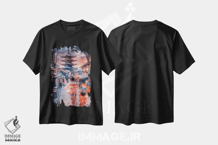 تیشرت مشکی طرح دار غروب در کیوتو، مدیوم اثر مانجیک پیکچرز | فروشگاه ایماژ