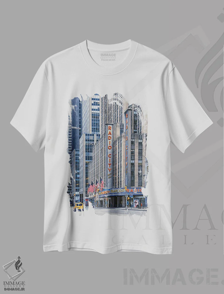 تیشرت سفید طرح دار رادیو سیتی، مدیوم اثر مانجیک پیکچرز | فروشگاه ایماژ