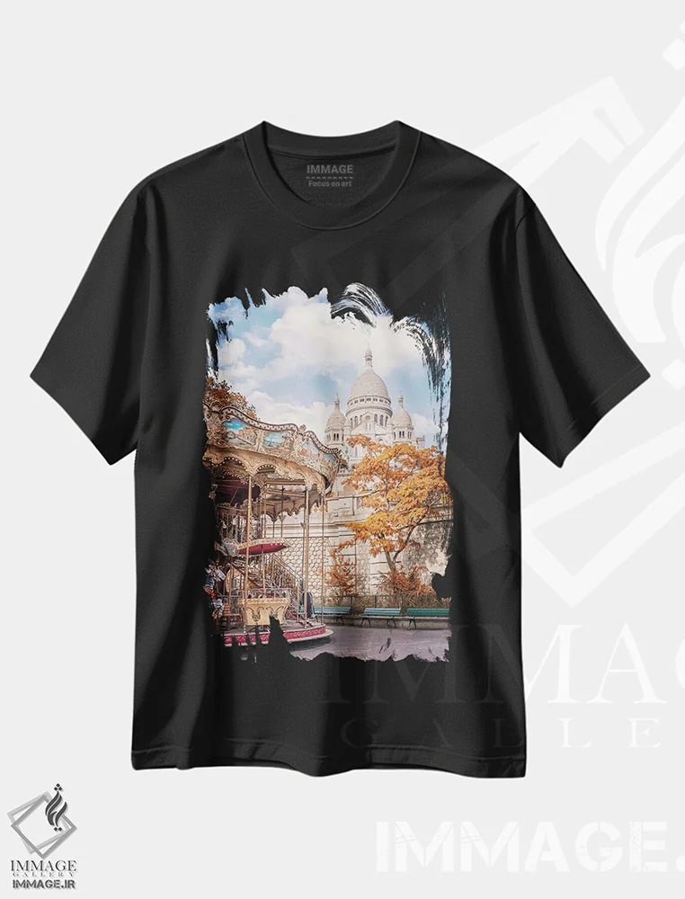 تیشرت مشکی طرح دار مون مارتر، مدیوم اثر مانجیک پیکچرز | فروشگاه ایماژ