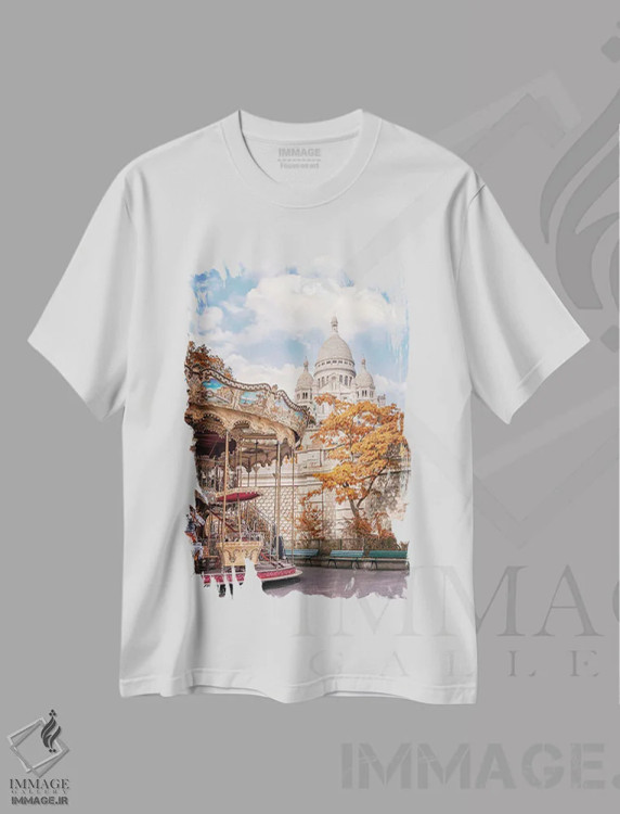 تیشرت سفید طرح دار مون مارتر، مدیوم اثر مانجیک پیکچرز | immage.ir