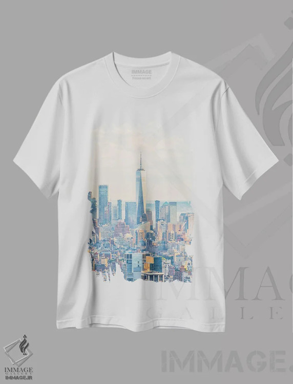 تیشرت سفید طرح دار مرکز تجارت جهانی، مدیوم اثر مانجیک پیکچرز | فروشگاه ایماژ