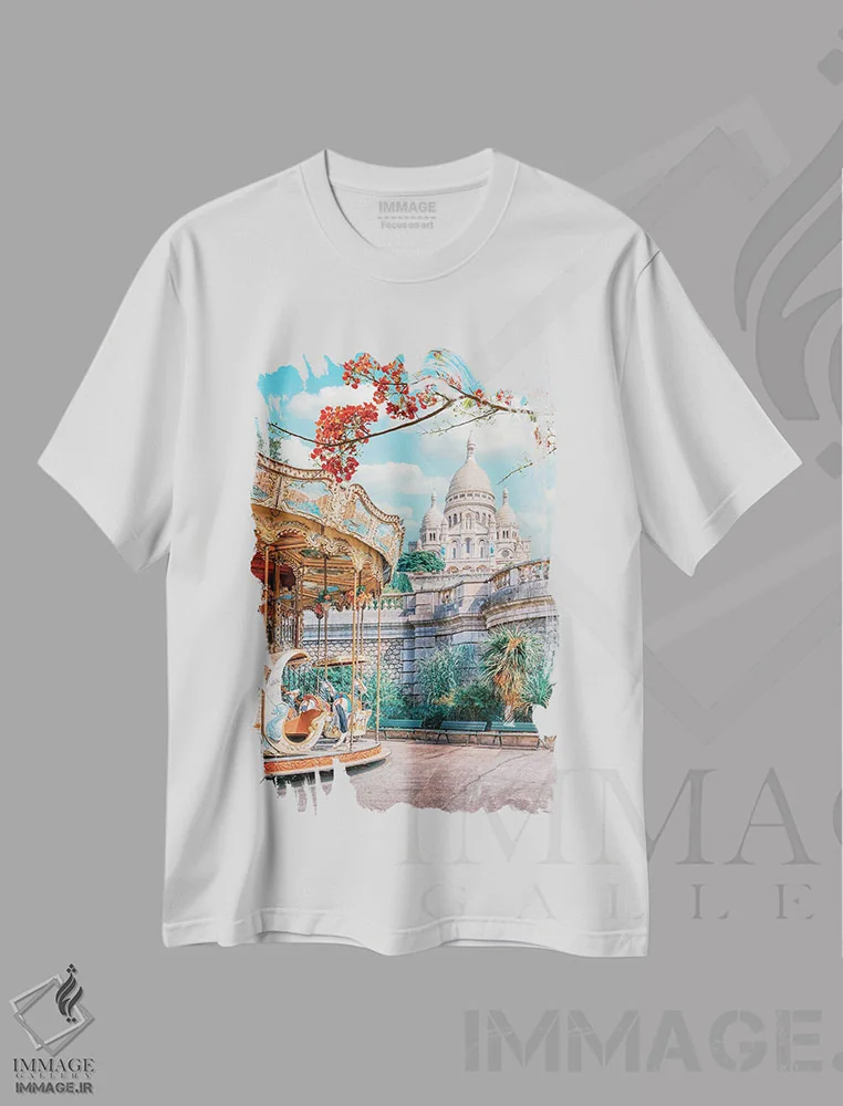 تیشرت سفید طرح دار آخر هفته در پاریس، مدیوم اثر مانجیک پیکچرز | فروشگاه ایماژ