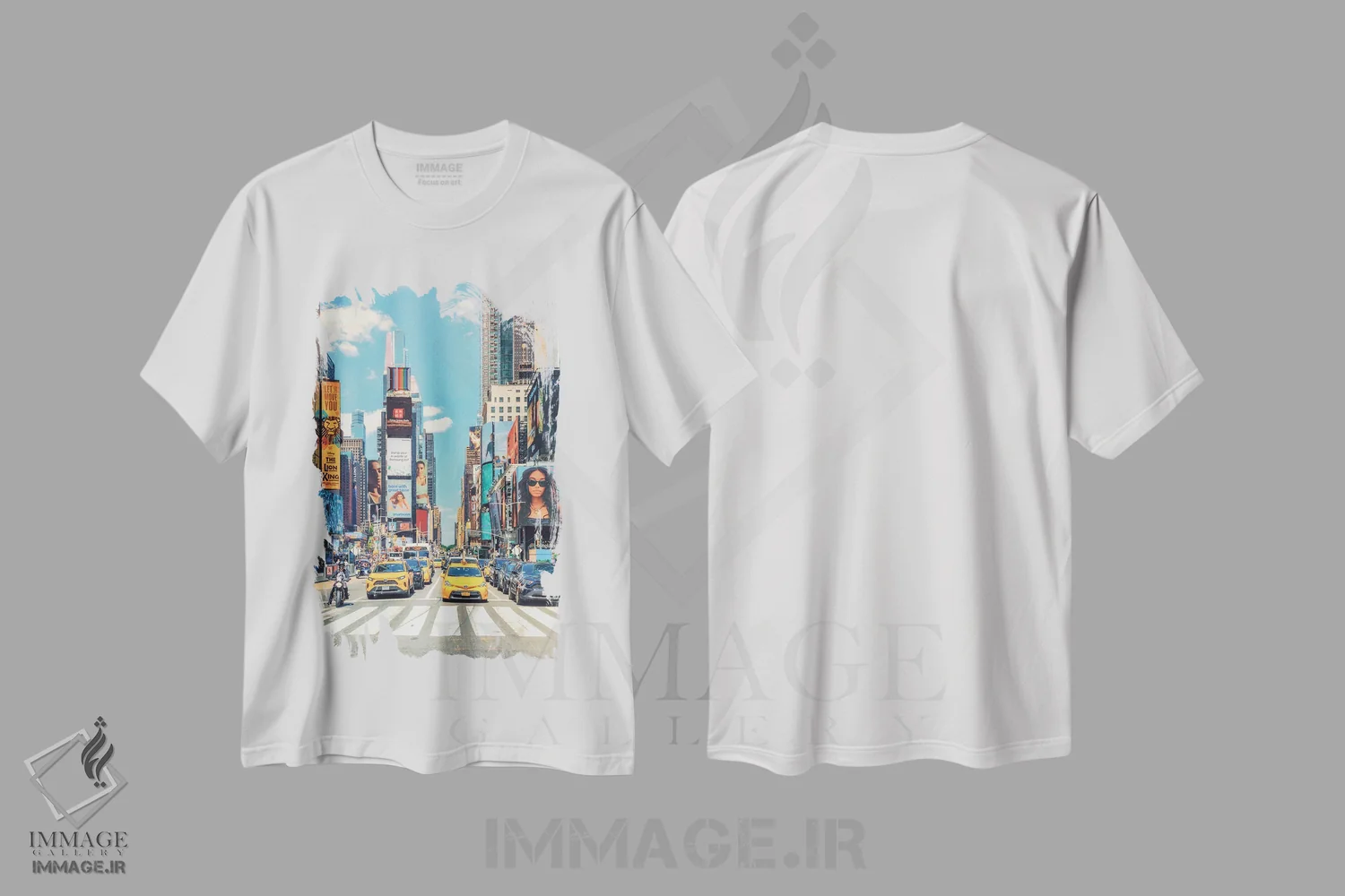 تیشرت سفید طرح دار تایمز اسکوئر رنگارنگ، مدیوم اثر مانجیک پیکچرز | immage.ir